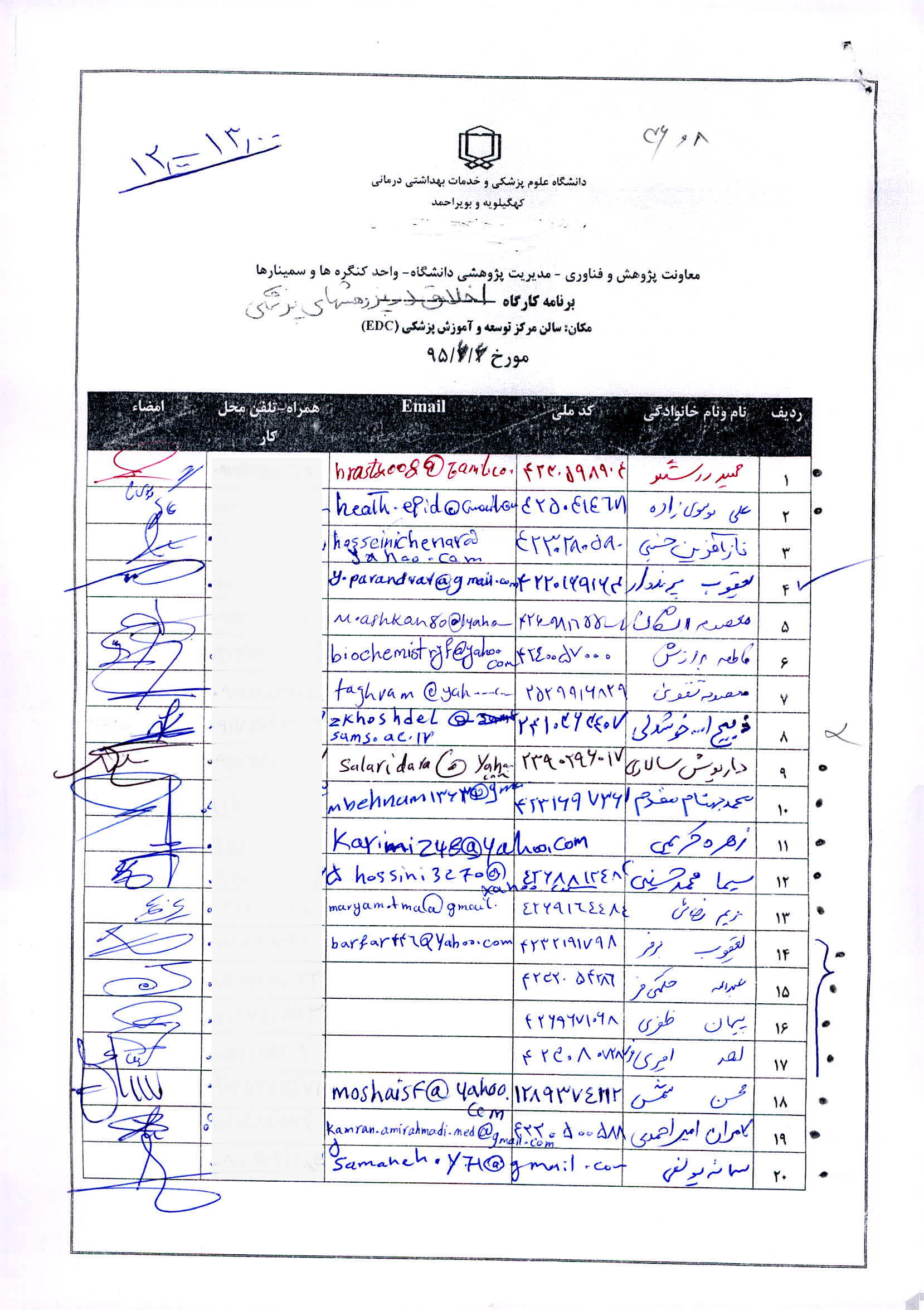 اسامی شرکت کنندگان در کارگاه اخلاق